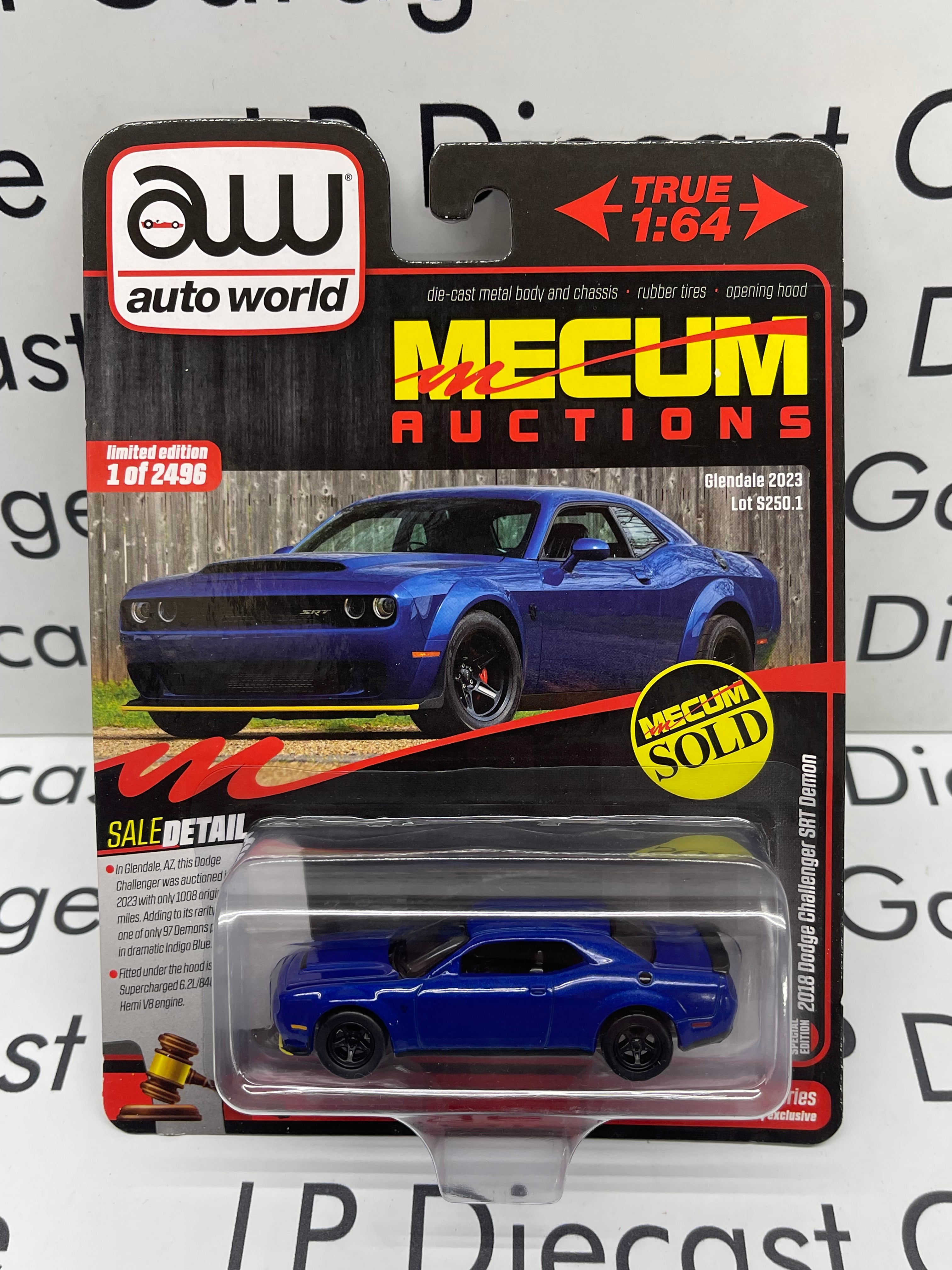 AUTO WORLD 2018 Dodge Challenger SRT Demon Indigo Blue Mecum Auctions LP Diecast Garage