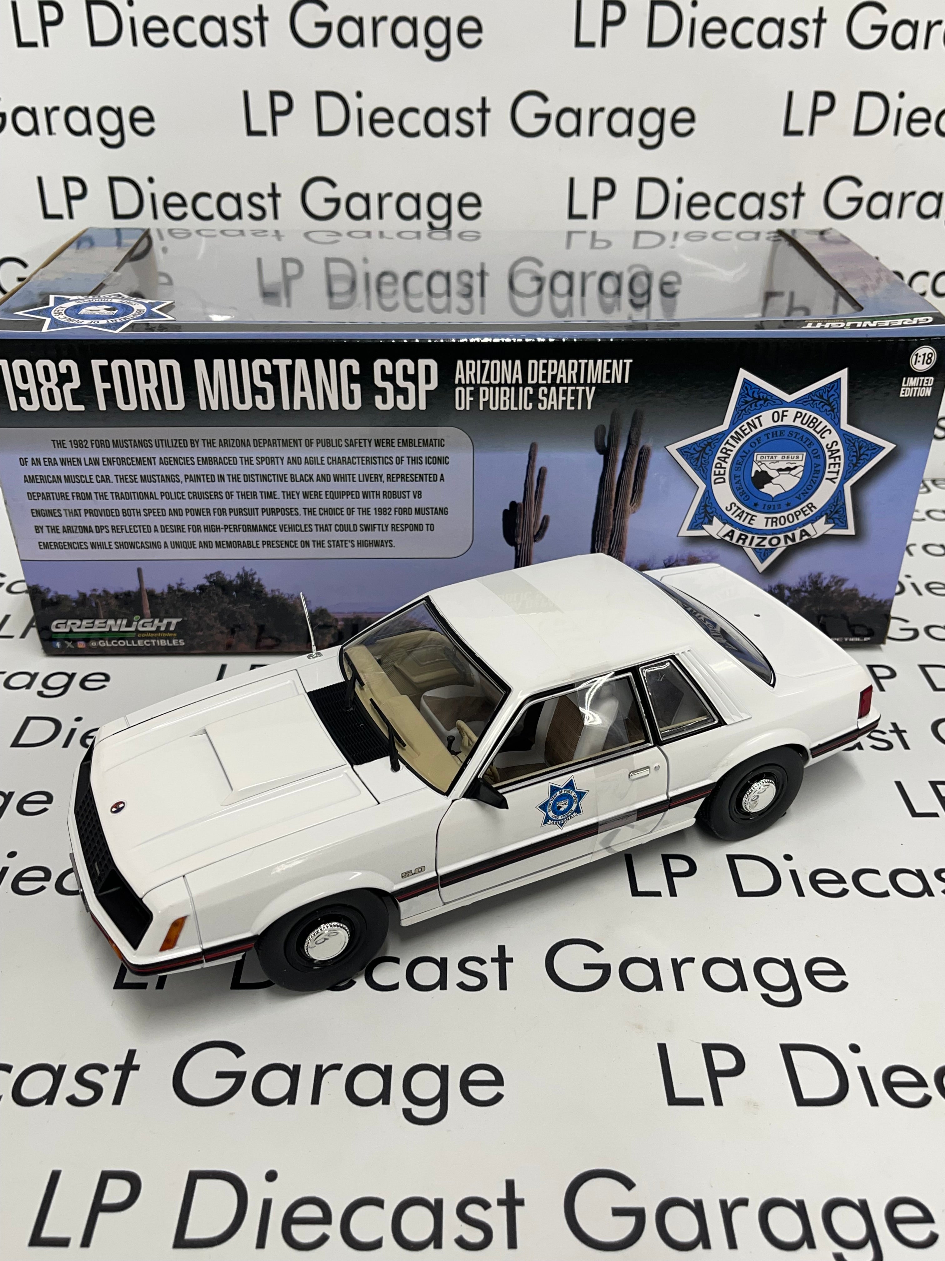 GREENLIGHT 1982 Ford Mustang SSP Arizona Department of Public Safety 1:18  Diecast