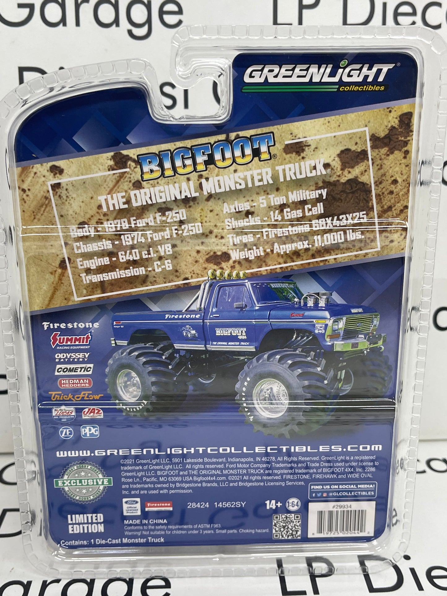 GREEN MACHINE GREENLIGHT 1974 Ford F-250 Bigfoot #1 Monster Truck 1:64 Diecast Hobby Exclusive