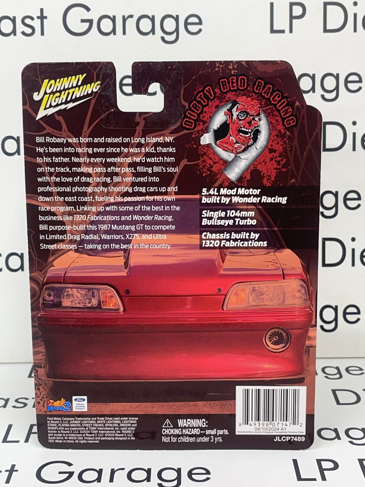 JOHNNY LIGHTNING 1987 Ford Mustang GT Dirty Red Racing 1:64 Diecast Bill Robaey