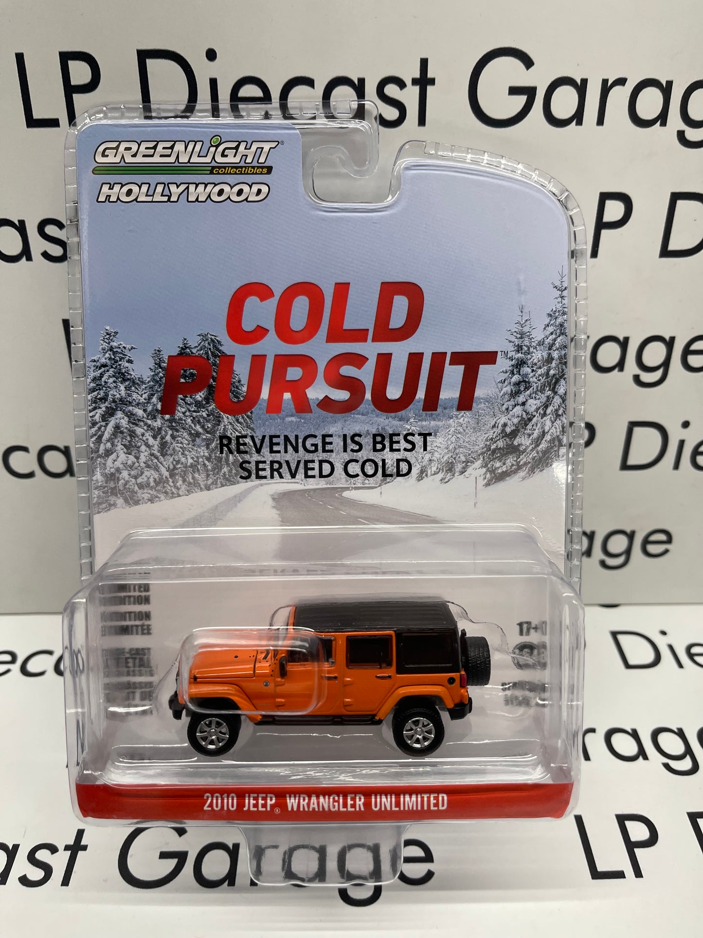 GREENLIGHT 2010 Jeep Wrangler Unlimited Orange Cold Pursuit Hollywood 1:64 Diecast
