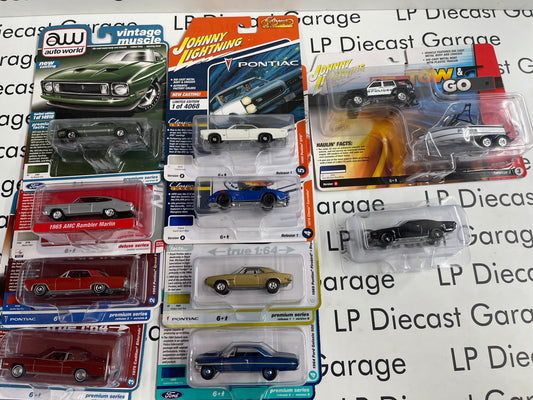 Auto World & Johnny Lightning LOT of 10 FLAWED Cars Muscle Fords Pontiac AMC Plymouth JEEP 1:64 Diecast