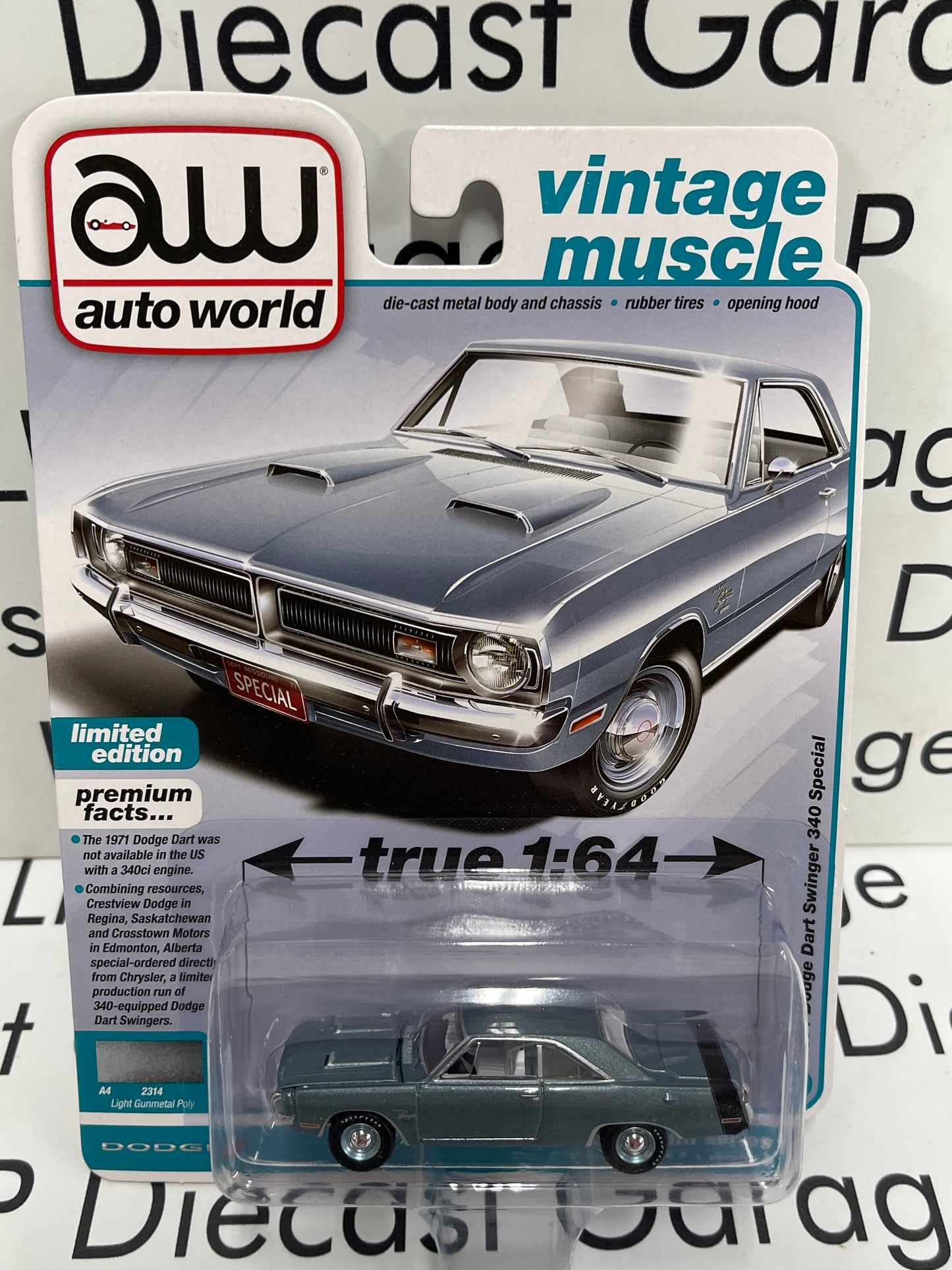 AUTO WORLD 1971 Dodge Dart Winger 340 Special Light Gunmetal Poly Vintage Muscle 1:64 Diecast