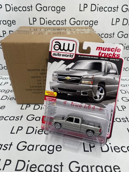 AUTO WORLD 2006 Chevy Silverado SS Silver Birch Metallic Muscle Trucks 1:64 Diecast CASE OF 12