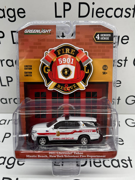 GREENLIGHT 2021 Chevrolet Tahoe Mastic Beach, New York Volunteer Fire Dept. Fire Rescue Series 1:64 Diecast