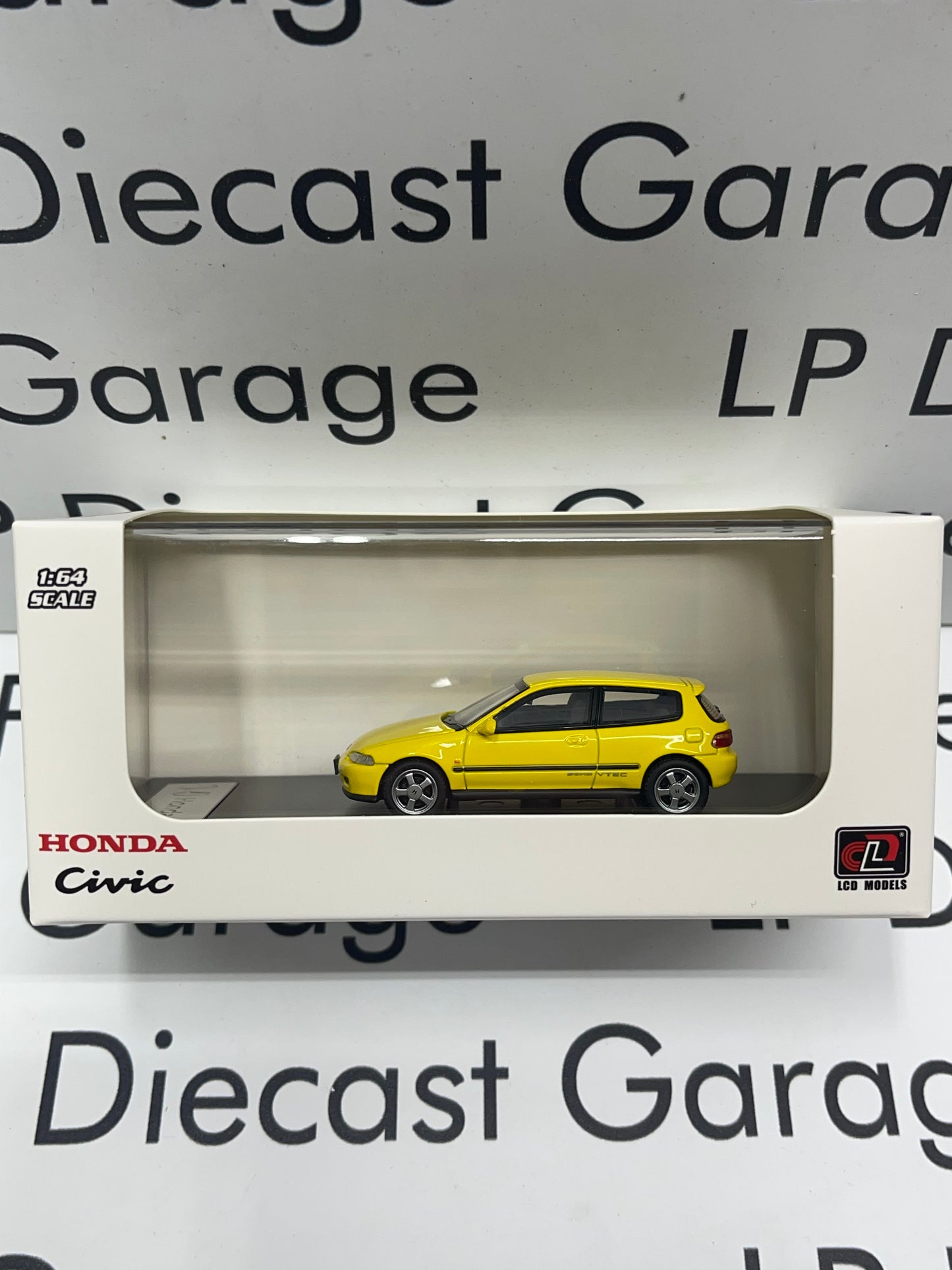 LCD MODELS 1993 Honda Civic EG6 Hatchback V-Tec Yellow with Opening Hood 1:64 Diecast