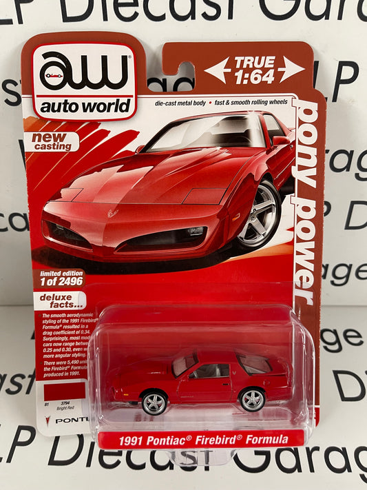 AUTO WORLD 1991 Pontiac Firebird Formula Bright Red 1:64 Diecast