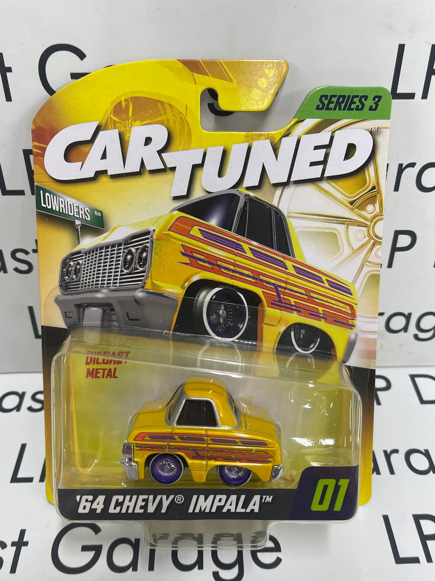 CARTUNED '64 Chevy Impala Yellow w/ Purple Rims Series 3 1:64 Diecast