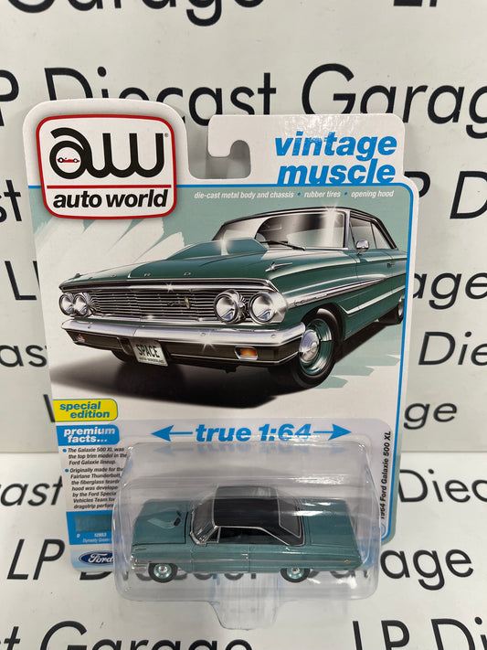 AUTO WORLD 1964 Ford Galaxie 500 XL Dynasty Green 1:64 Diecast Vintage Muscle