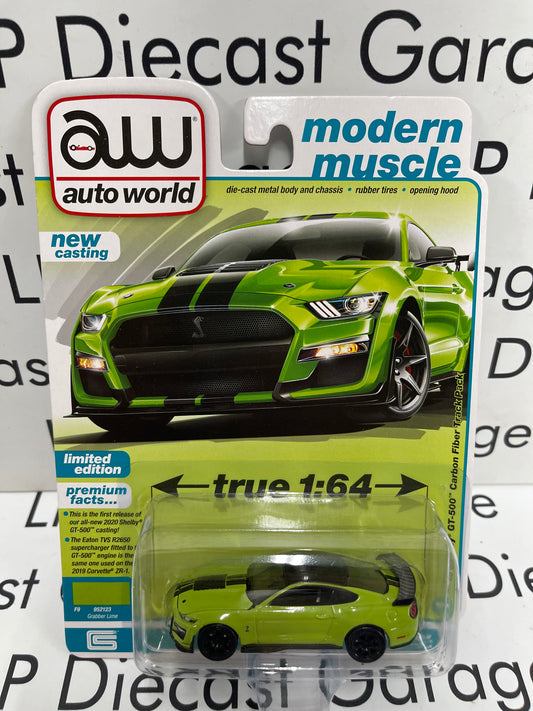 AUTO WORLD 2020 Ford Mustang Shelby GT-500 Carbon Fiber Track Pack Grabber Lime 1:64 Diecast