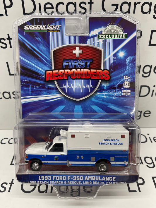 GREENLIGHT First Responders 1993 Ford F-350 Long Beach California Search & Rescue Ambulance  1:64 Diecast