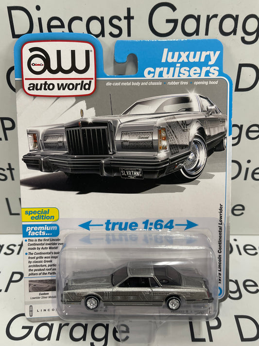 AUTO WORLD 1979 Lincoln Continental Lowrider Silver Metallic 1:64 Diecast Luxury Cruisers