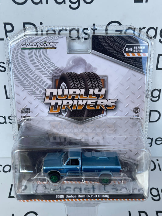 GREENLIGHT *GREEN MACHINE* 1989 Dodge Ram D-350 Blue 2 Tone Dually Drivers Series 14 1:64 Diecast