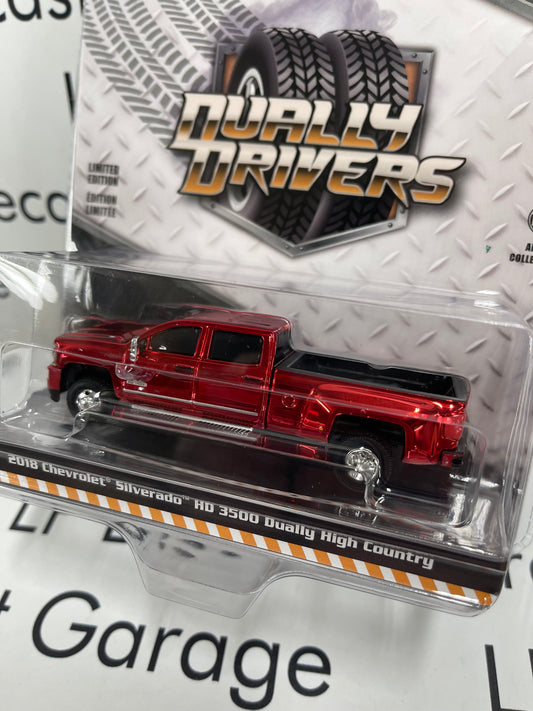 CHROME CHASE GREENLIGHT 2018 Chevrolet Silverado 3500HD Red Metallic 1:64 Diecast Dually Drivers