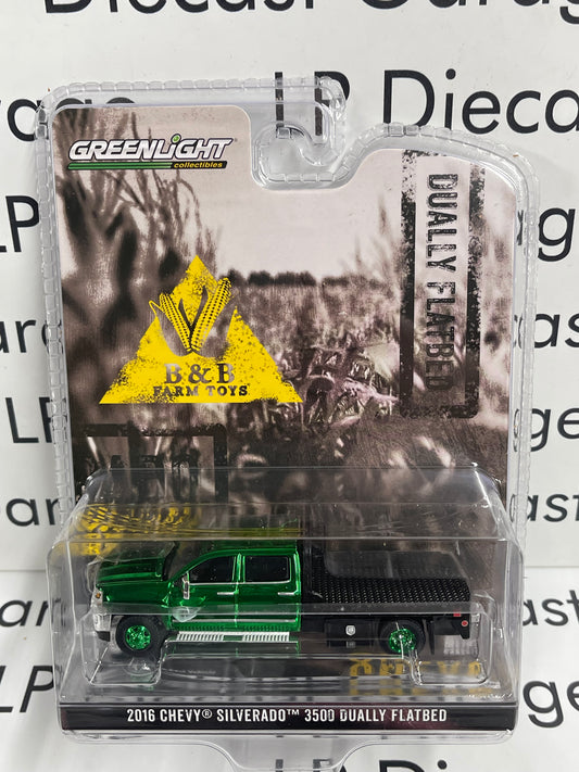 CHROME CHASE GREENLIGHT 2016 Chevy Silverado 3500 Flatbed White 1:64 Diecast B&B Exclusive