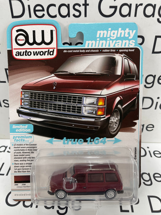 AUTO WORLD 1985 Dodge Caravan Crimson Red/ Black 1:64 Diecast Mighty Minivans