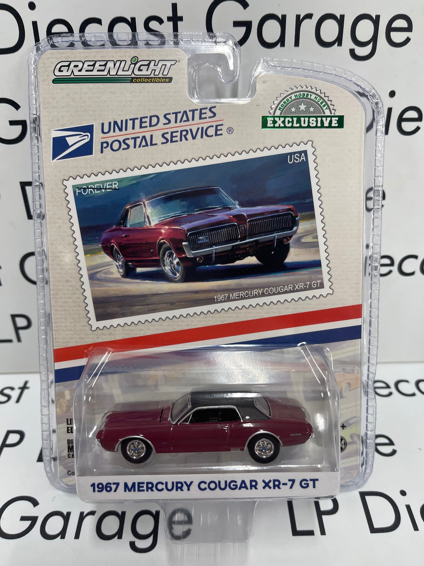 GREENLIGHT 1967 Mercury Cougar XR-7 GT United States Postal Service USPS Stamp Car 1:64 Diecast