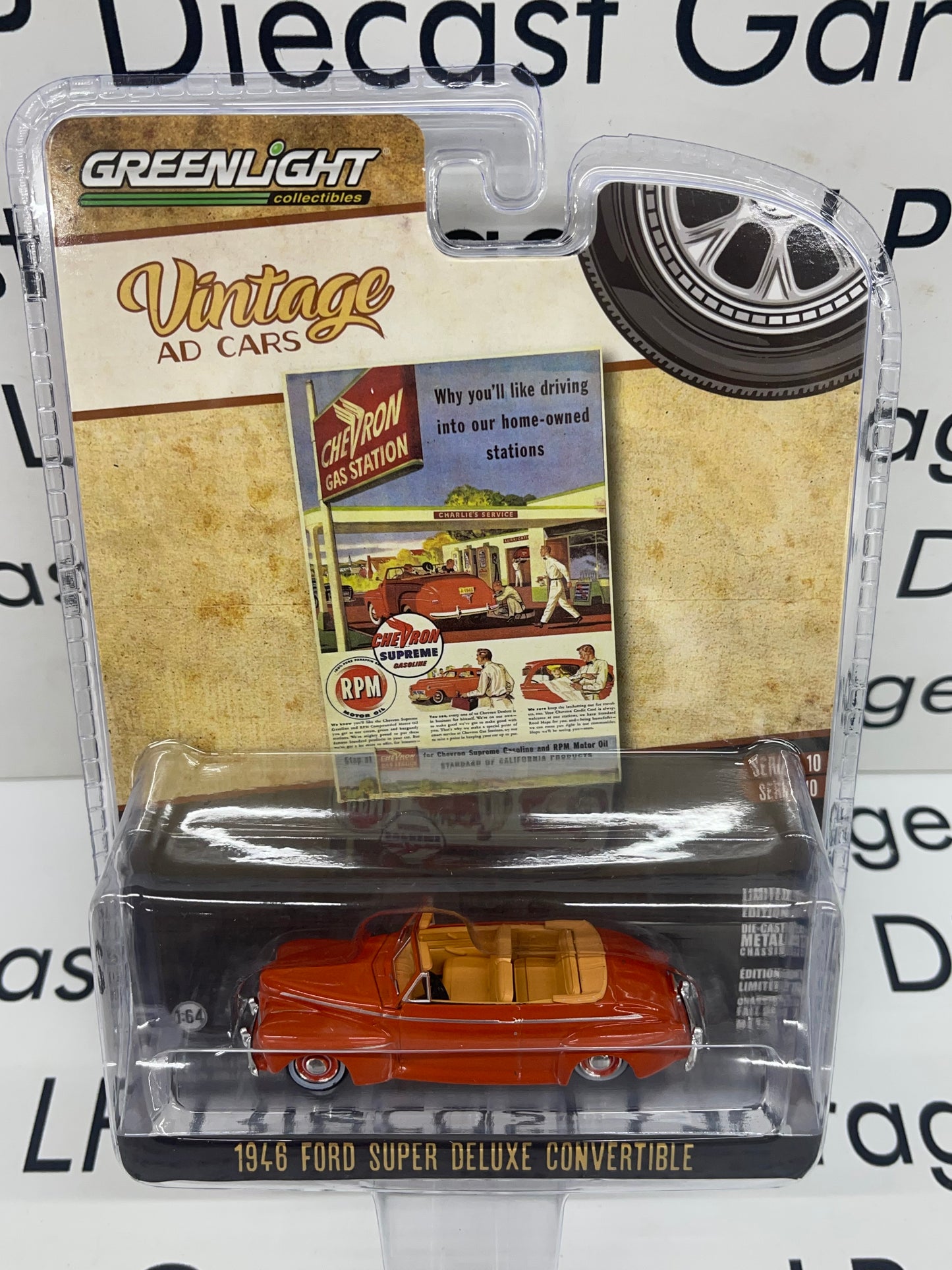 GREENLIGHT 1946 Ford Super Deluxe Convertible Orange Vintage Ad Cars 1:64 Diecast