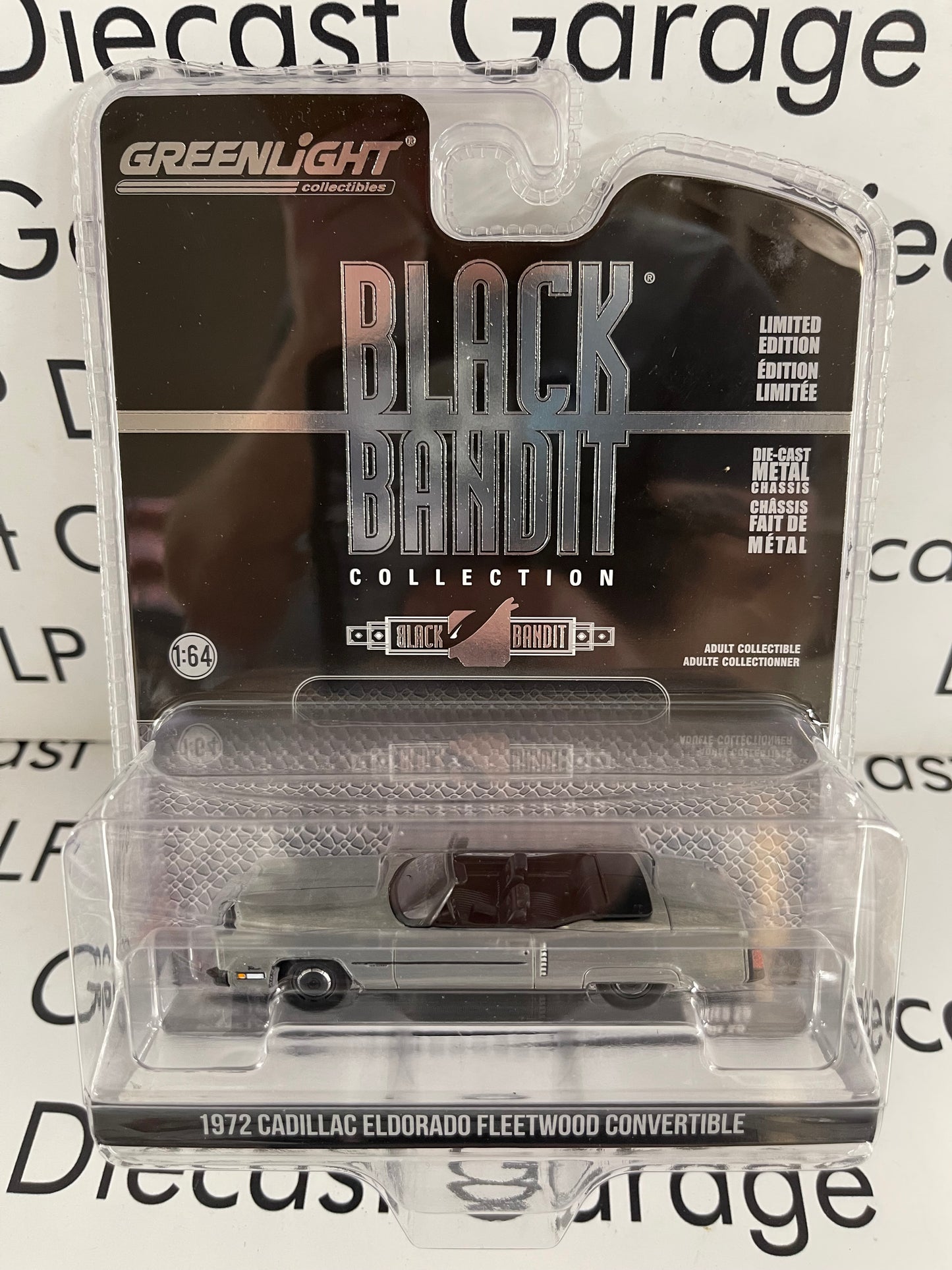 GREENLIGHT *RAW* Chase 1972 Cadillac Eldorado Fleetwood Convertible Black Bandit 1:64 Diecast