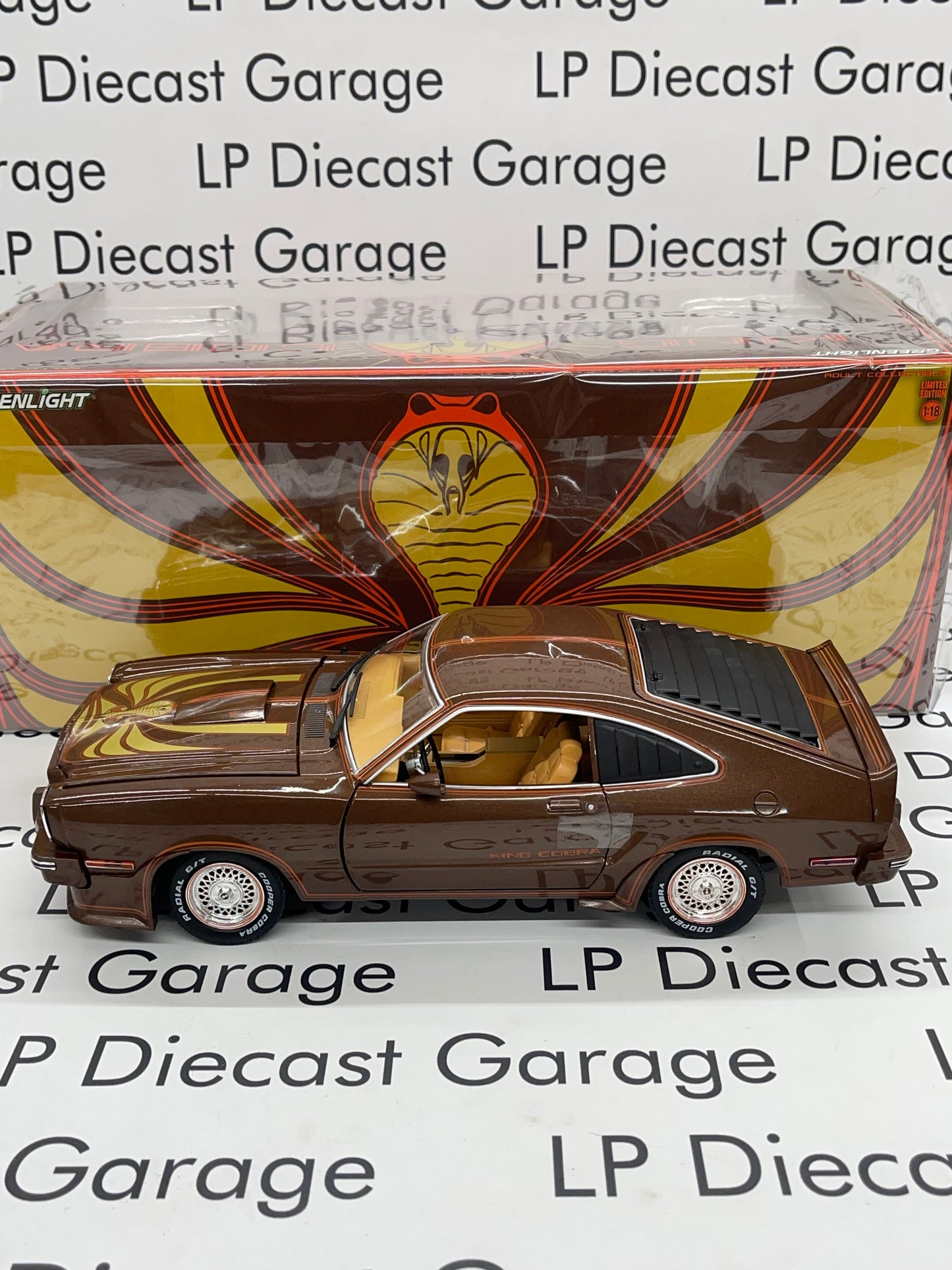 GREENLIGHT 1978 Ford Mustang II King Cobra Dark Brown w/ Orange Stripes 1:18 Diecast