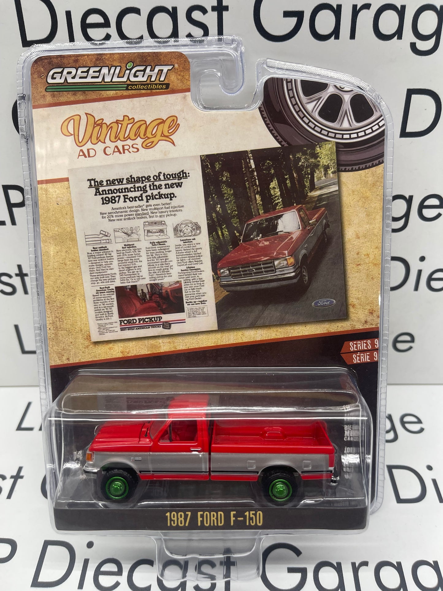 GREENLIGHT GREEN MACHINE 1987 Ford F-150 Vintage Ad Cars Red/ Silver 1:64 Diecast