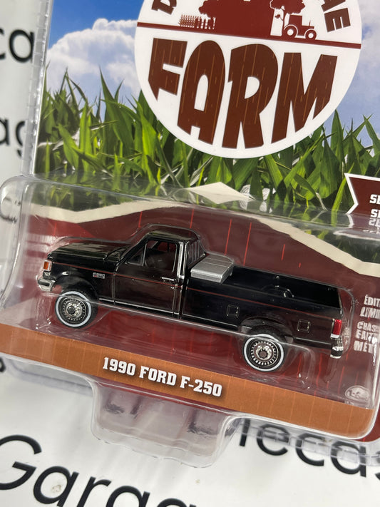 CHROME CHASE GREENLIGHT 1990 Ford F-250 Black 1:64 Diecast Down on the Farm Truck