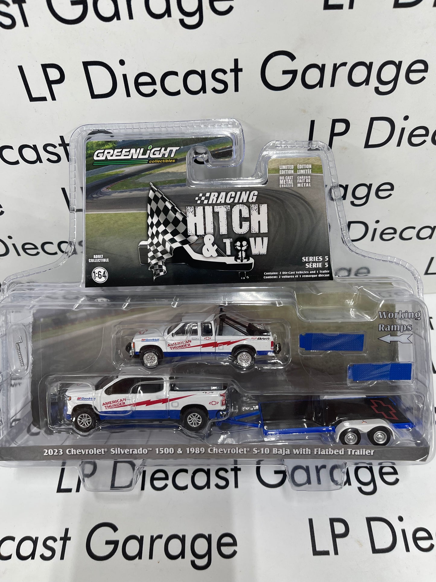 GREENLIGHT 2020 Chevrolet Silverado 1500 & 1989 S-10 Baja with Trailer Racing Hitch Tow Set 1:64 Diecast