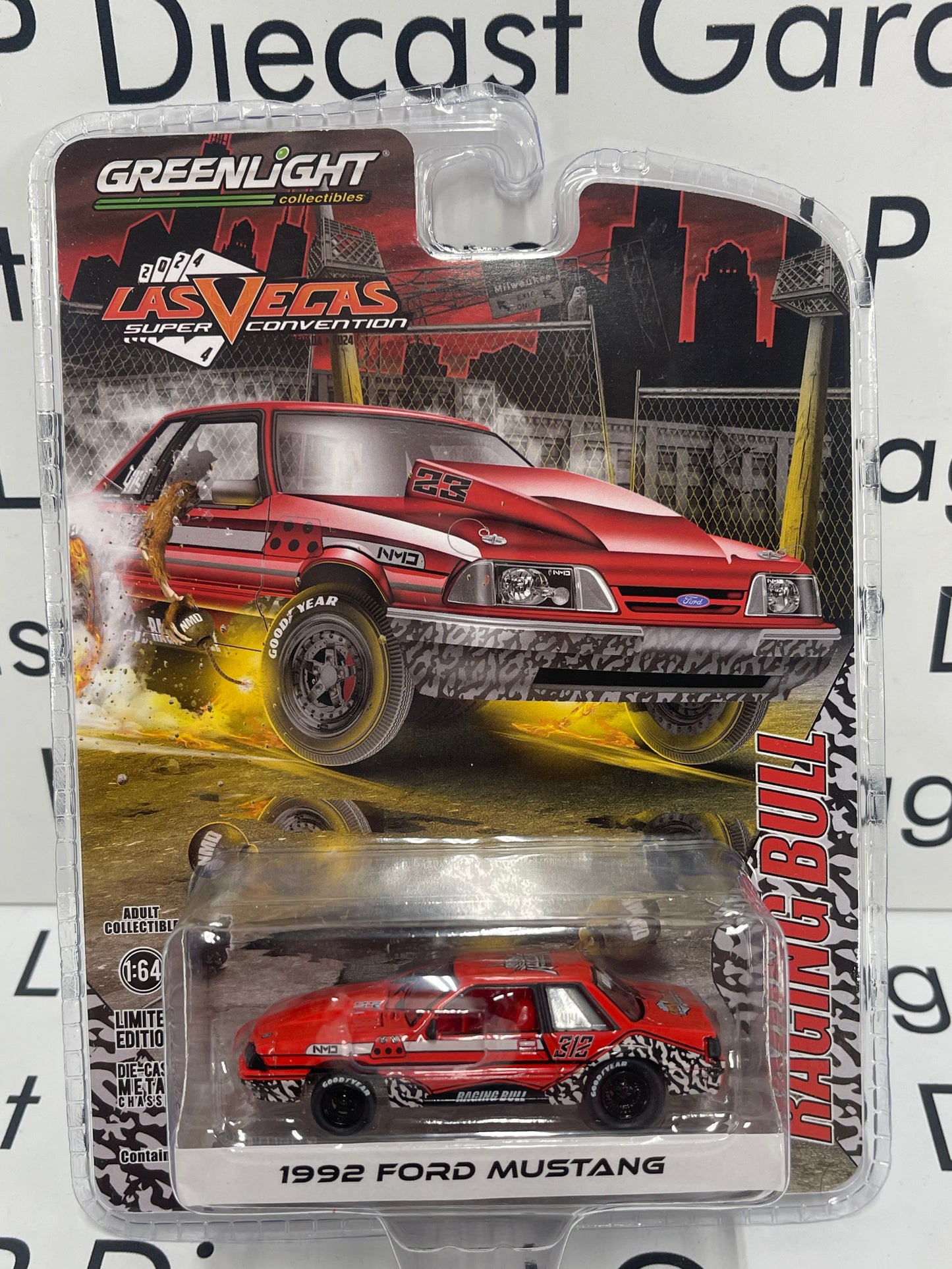 GREENLIGHT 1992 Ford Mustang Raging Bull Las Vegas Super Convention Car 1:64 Diecast