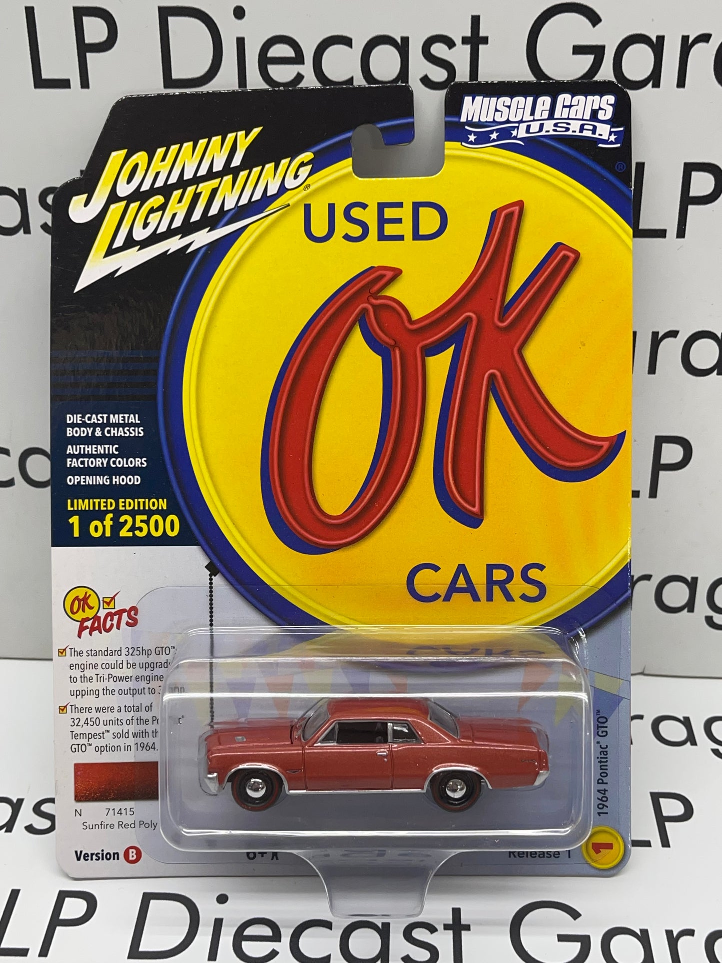 JOHNNY LIGHTNING OK Used Cars 1964 Pontiac GTO Sunfire Red Poly 1:64 Diecast