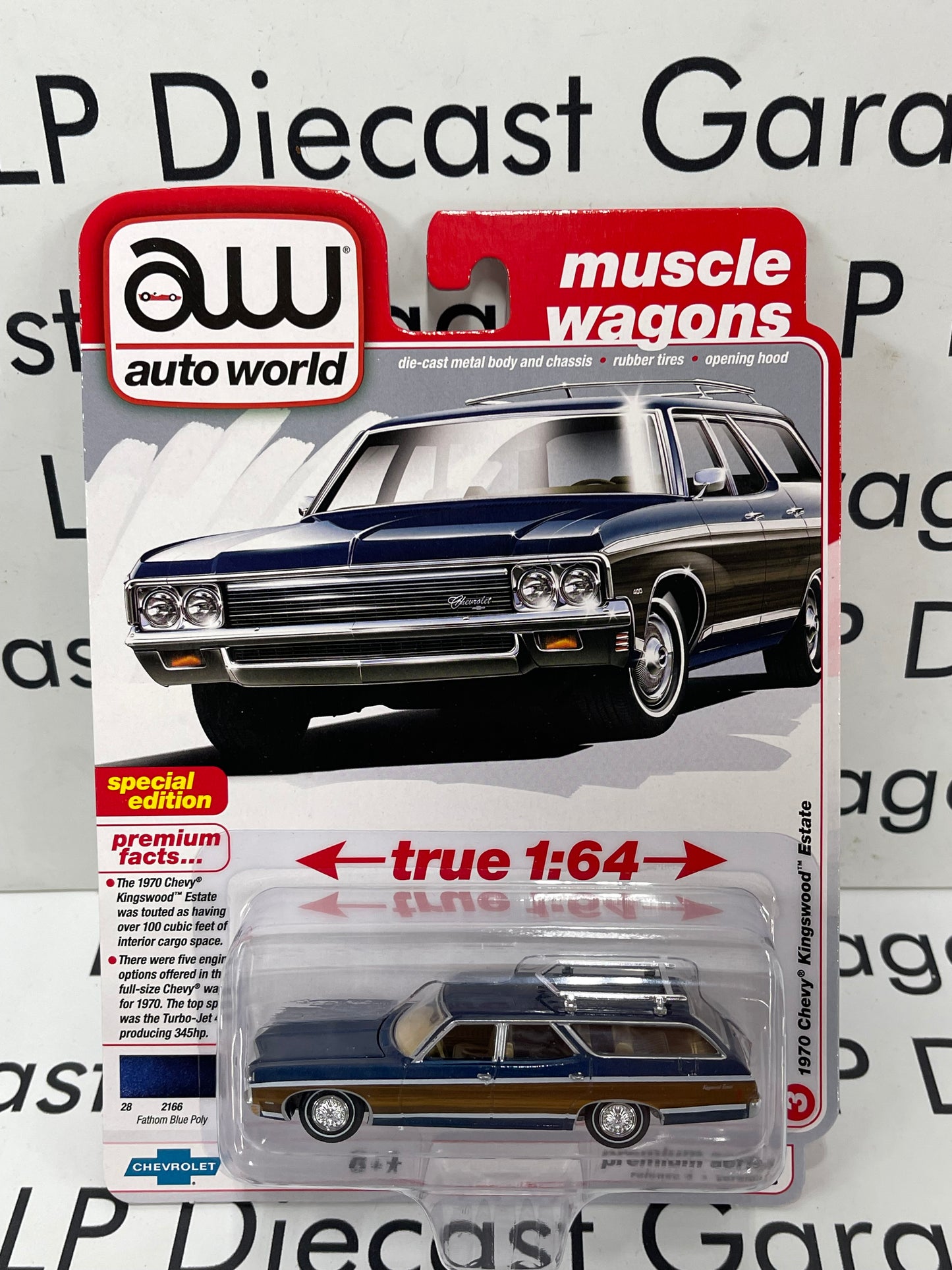 AUTO WORLD 1970 Chevy Kingswood Estate Fatham Blue Poly Muscle Wagons 1:64 Diecast