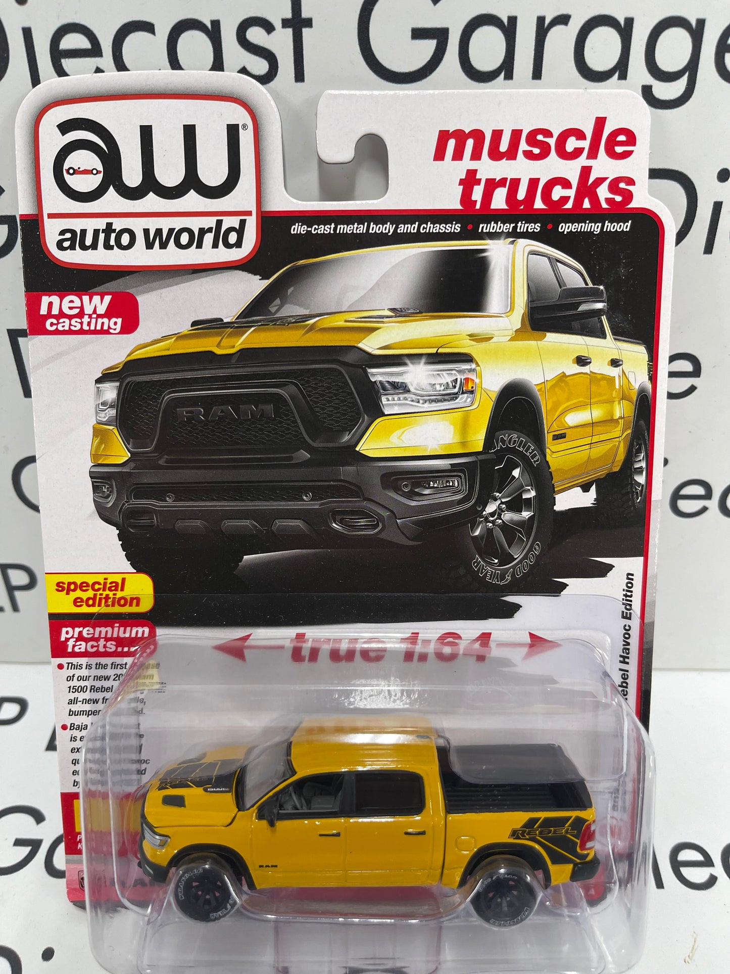 AUTO WORLD 2023 Ram 1500 Rebel Havoc Edition Baja Yellow 1:64 Diecast