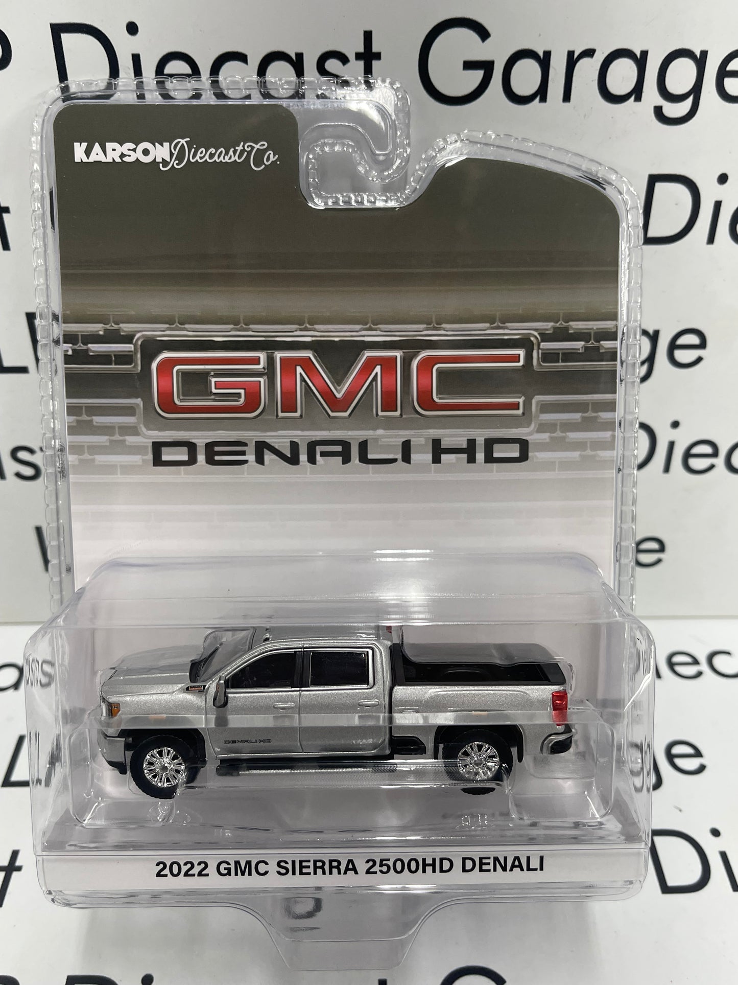 GREENLIGHT 2022 GMC Sierra 2500HD Denali Quick Silver Metallic Duramax Diesel Truck Karson Exclusive 1:64 Diecast