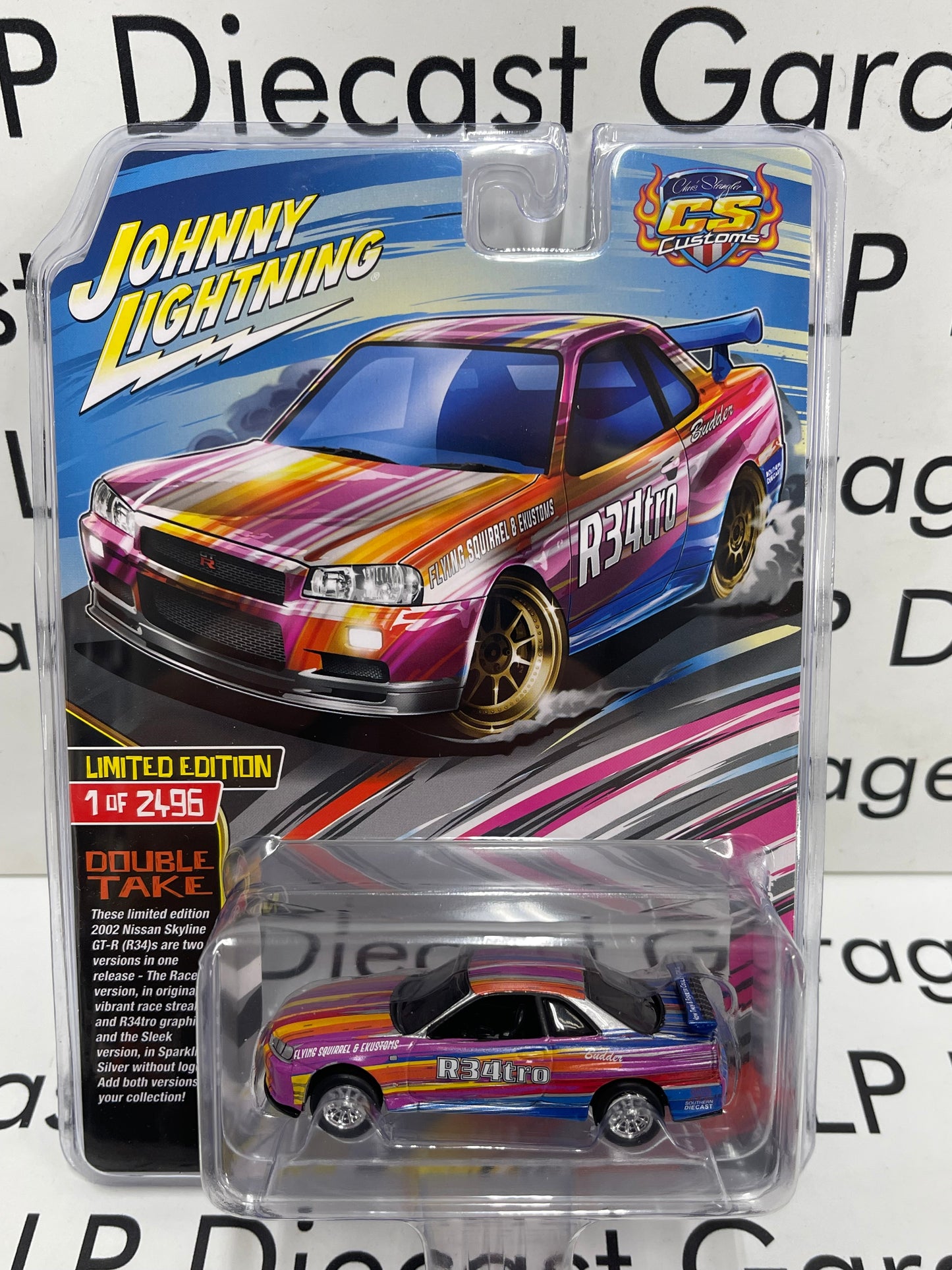 JOHNNY LIGHTNING 2002 Nissan Skyline GT-R (R34) Graphics CS Customs Exclusive 1:64 Diecast