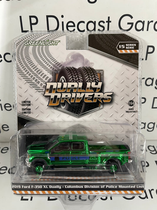 CHROME CHASE GREENLIGHT 2019 Ford F-350 XL Truck Columbus Police 1:64 Diecast Dually Drivers