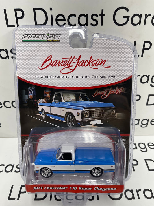 GREENLIGHT Barrett Jackson 1971 Chevrolet C10 Super Cheyenne Blue & White Truck 1:64 Diecast