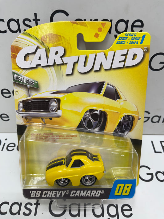 CarTuned 1969 Chevy Camaro Yellow w/ Black Stripes Series 1 #08 1:64 Diecast