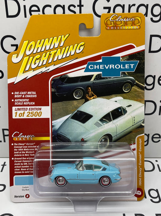 JOHNNY LIGHTNING 1954 Chevy Corvair Concept Sky Blue Classic Gold 1:64 Diecast