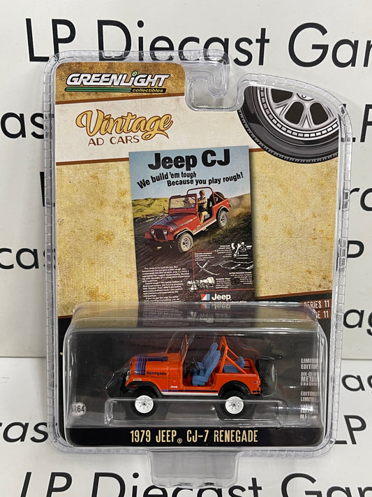 GREENLIGHT 1979 Jeep CJ7 Renegade Red w/ Blue Stripe 1:64 Diecast Vintage Ad Cars