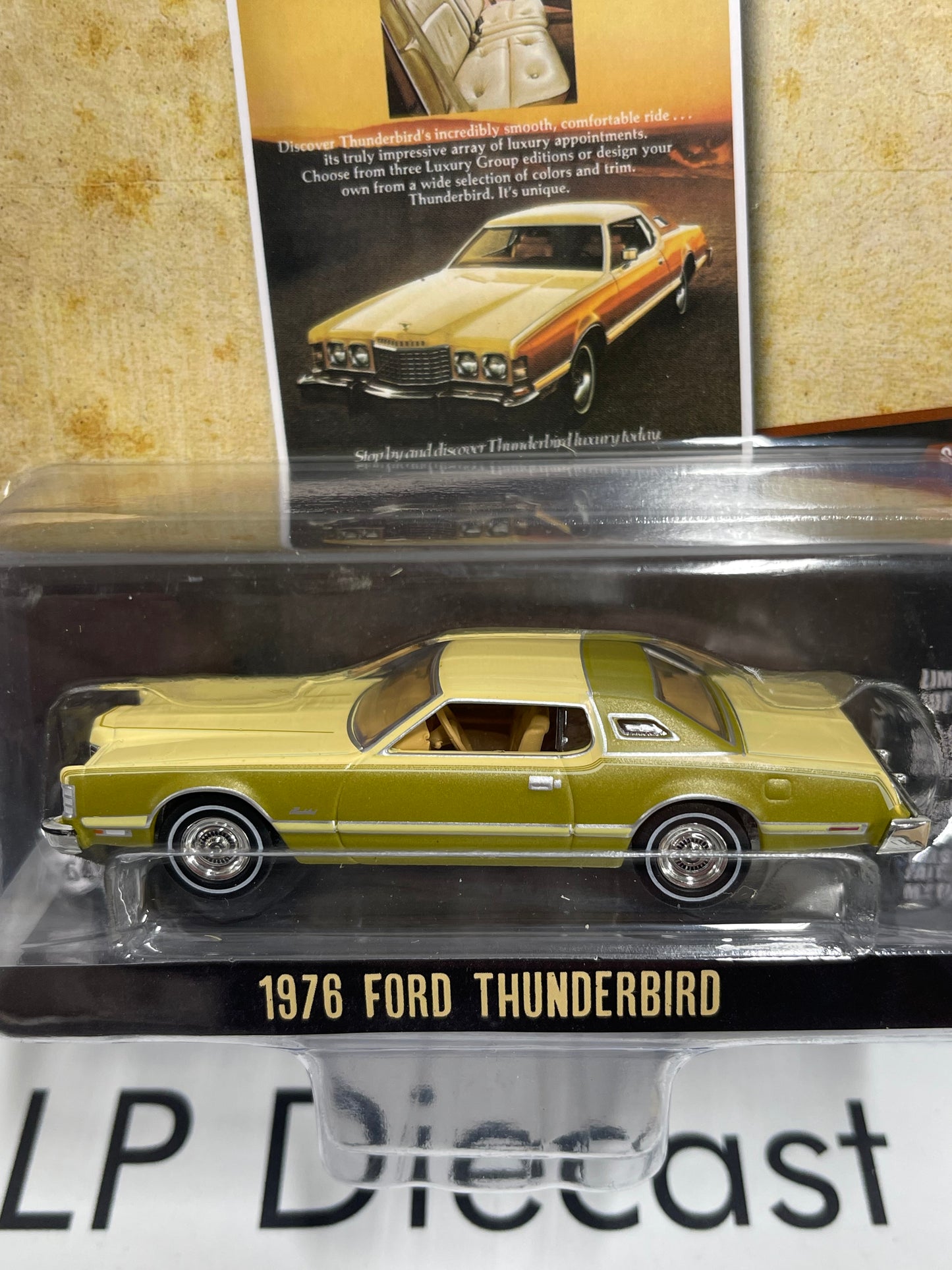 GREENLIGHT 1976 Ford Thunderbird Gold & Beige 2 Tone 1:64 Diecast Vintage Ad Cars