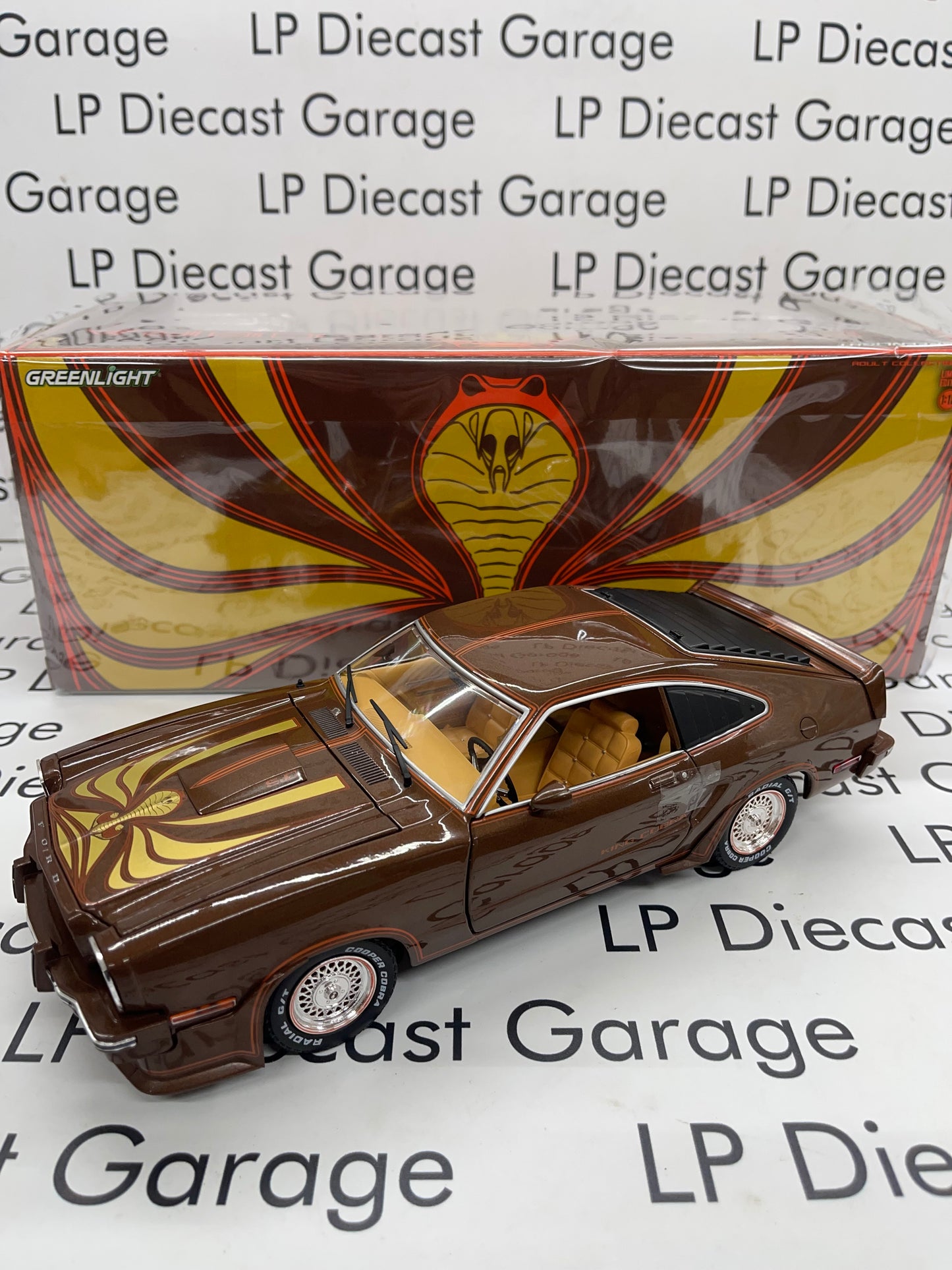 GREENLIGHT 1978 Ford Mustang II King Cobra Dark Brown w/ Orange Stripes 1:18 Diecast