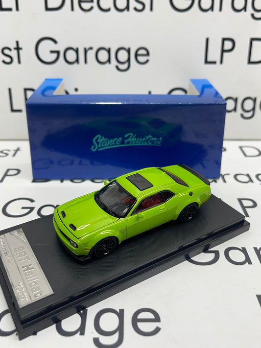 STANCE HUNTER 2023 Dodge Challenger SRT Hellcat Green with Red Interior Opening Hood 1:64 Diecast