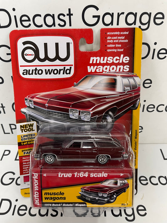 AUTO WORLD 1974 Buick Estate Wagon Burgundy Poly Muscle Wagons 1:64 Diecast