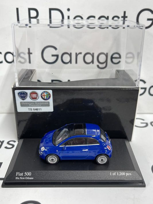 MINICHAMPS 2007 Fiat 500 Blue Compact Car 1:64 Diecast Limited Edition