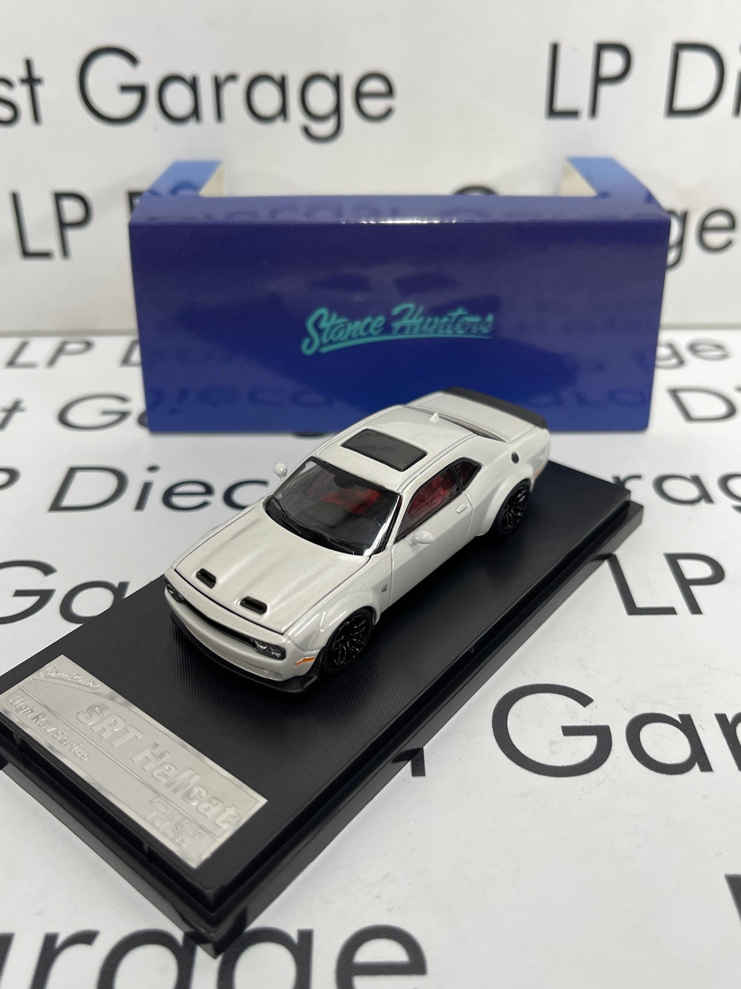 STANCE HUNTER 2023 Dodge Challenger SRT Hellcat White with Red Interior Opening Hood 1:64 Diecast