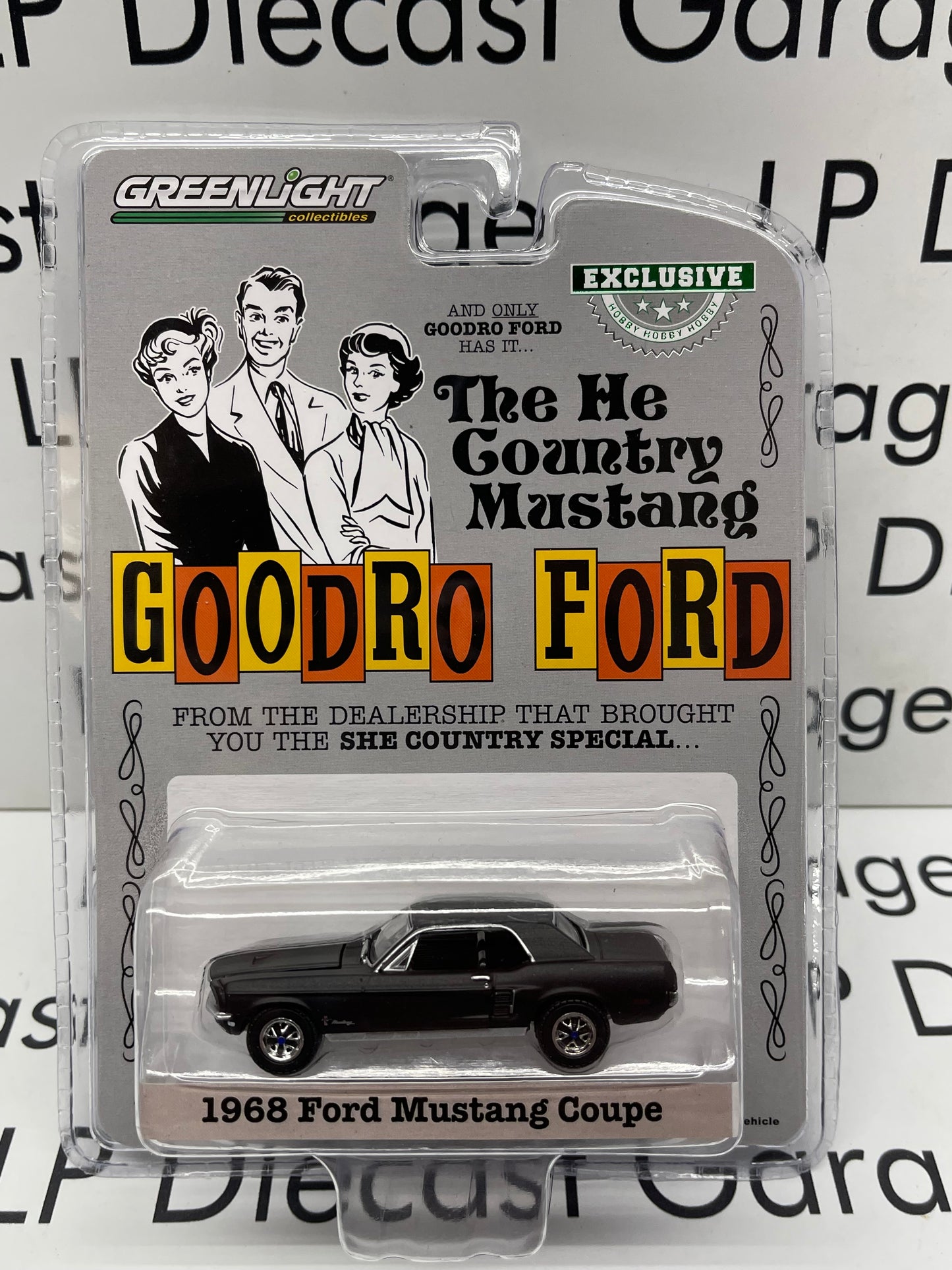 GREENLIGHT 1968 Ford Mustang Stealth Black Goodro Ford “He Country Special 1:64 Diecast
