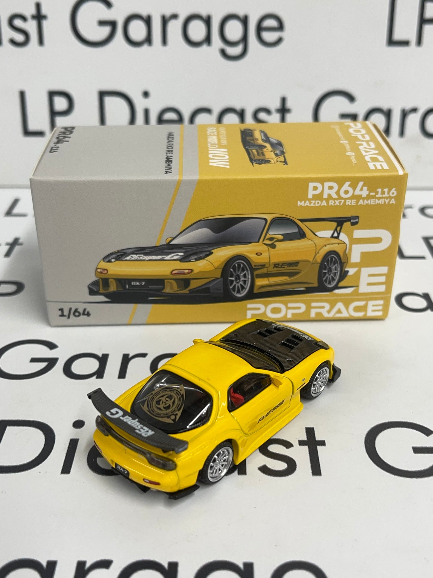 POP RACE Mazda RX7 RE Amemiya Yellow 1:64 Diecast PR64-0116