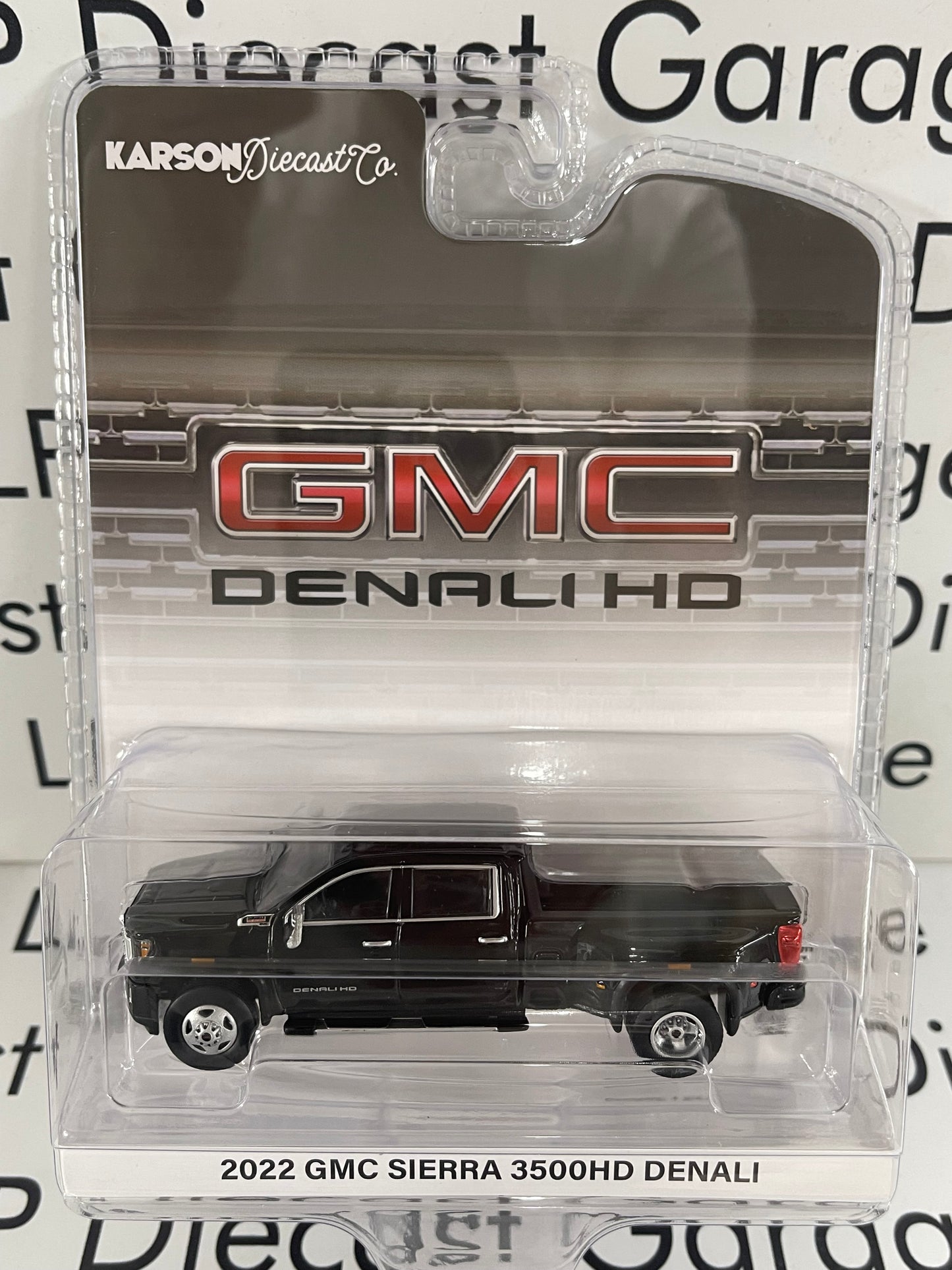 GREENLIGHT 2022 GMC Sierra 3500HD Denali Ebony Twilight Metallic Black Dually Karson Exclusive 1:64 Diecast