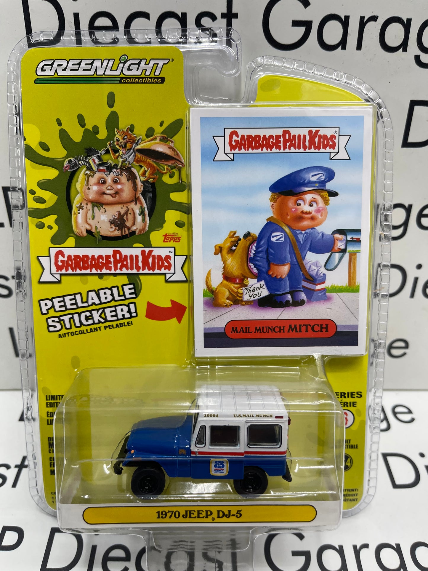 GREENLIGHT Garbage Pail Kids 1970 Jeep DJ-5 Mail Munch Mitch 1:64 Diecast