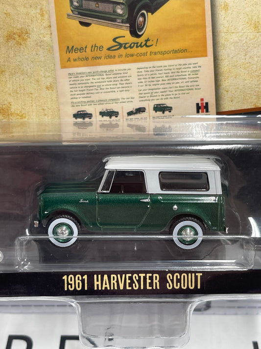 GREENLIGHT 1961 Harvester Scout Green w/ White Top 1:64 Diecast Vintage Ad Cars