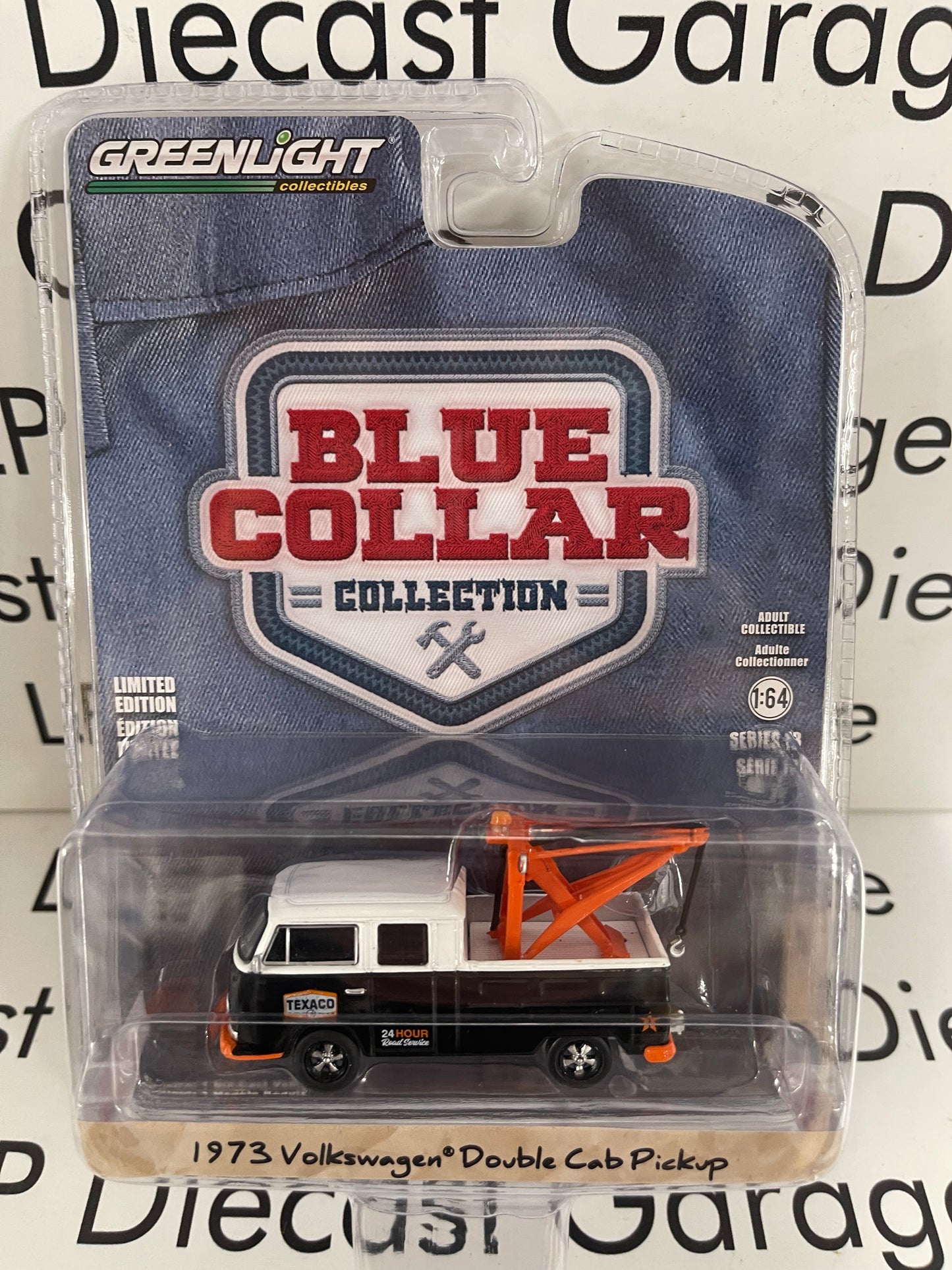 GREENLIGHT 1973 Volkswagen Double Cab Pick Up Texaco Blue Collar Collection 1:64 Diecast